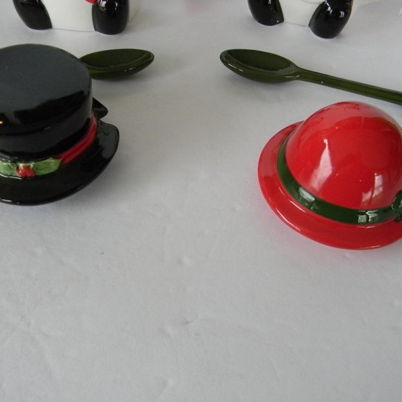 NEW Mr. Christmas SNOWMAN Mugs W/ Lids and Spoons (Set of 2) Large Ceramic GIFT - Picture 2 of 5